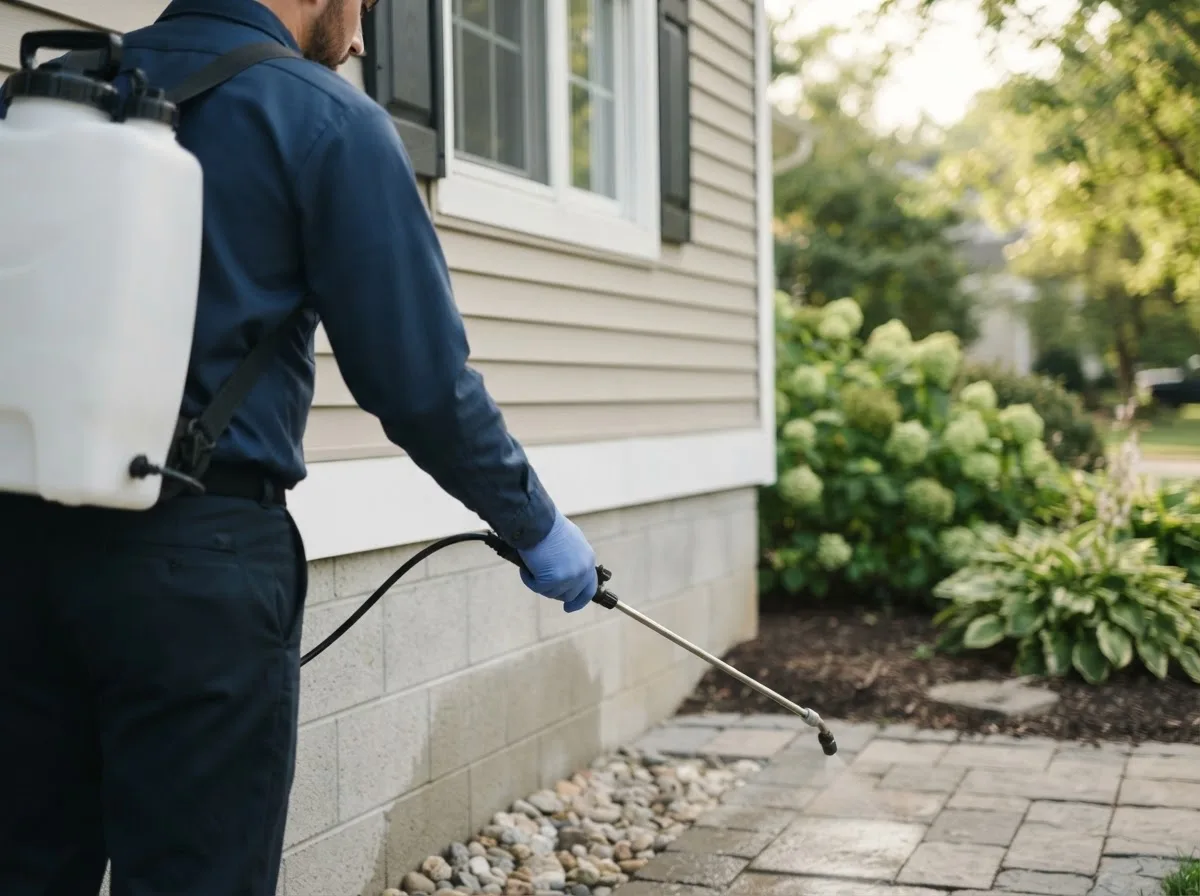Pest control technician inspecting a home in Avoca, IA